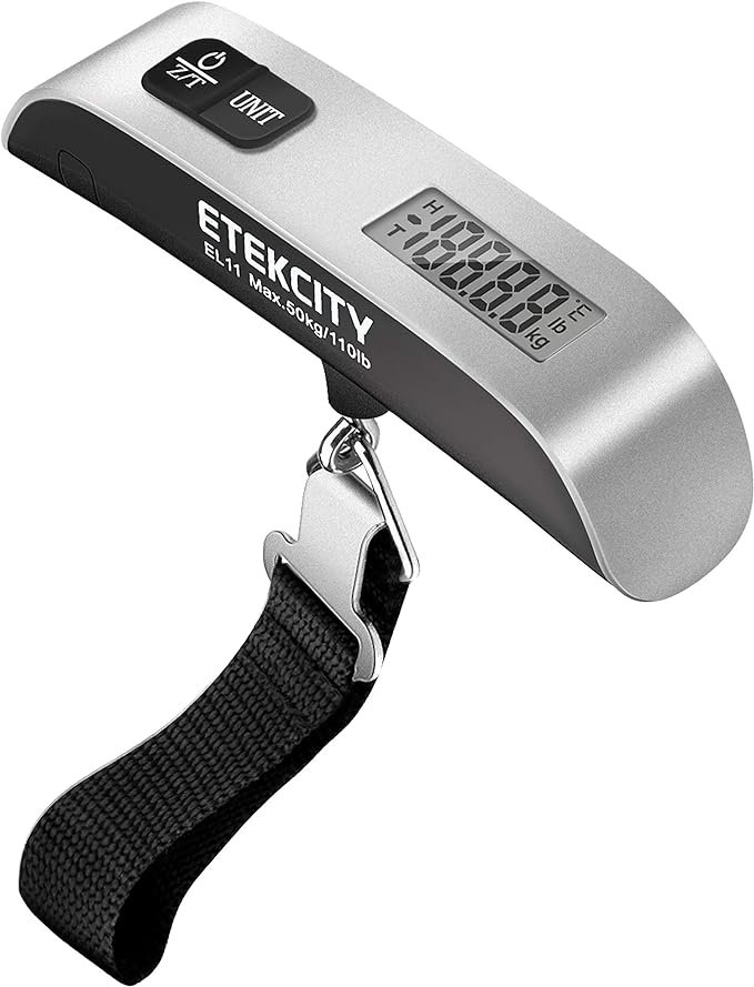 Etekcity Luggage Scale, Suitcase Weight Scale with Hook for Travel Essentials, Digital Portable Hand Hanging Weigher for Bag Tags, 110 Pounds, Heavy Duty, Battery Included